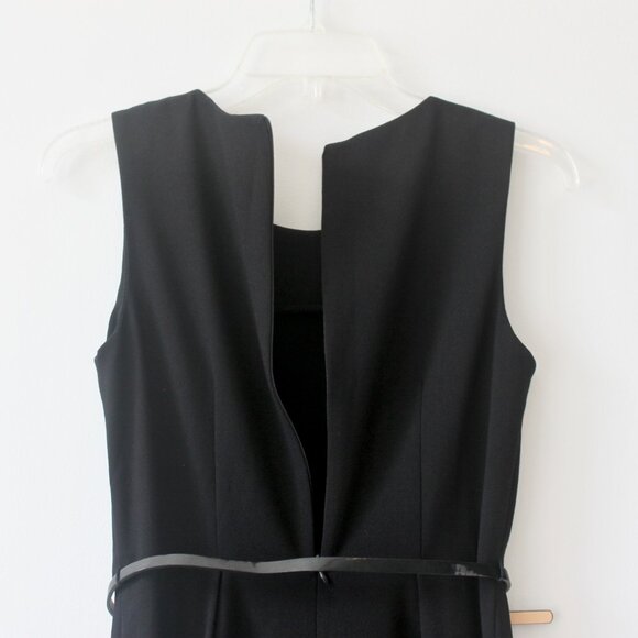 AB Studio Black and Tan Stripe Classy Sleeveless Knee-Length A-Line Belt Dress 2 - Picture 4 of 7